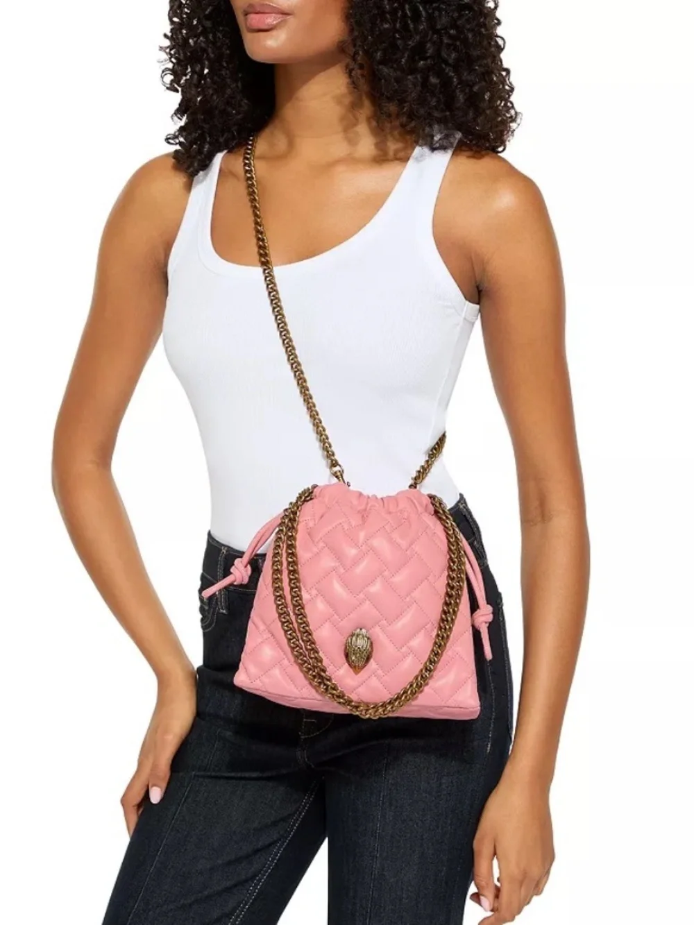 Kurt Geiger London Pink Quilted Chain-Strap Shoulder Bag